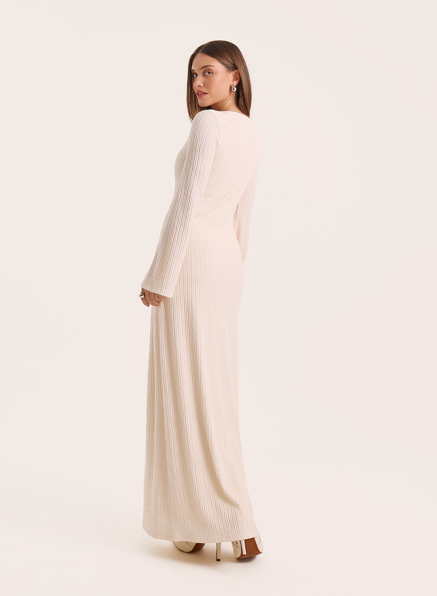 Ecru Square Neck Long Sleeve Maxi Dress